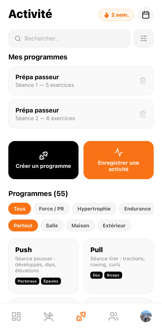 Programmes d'entraînement